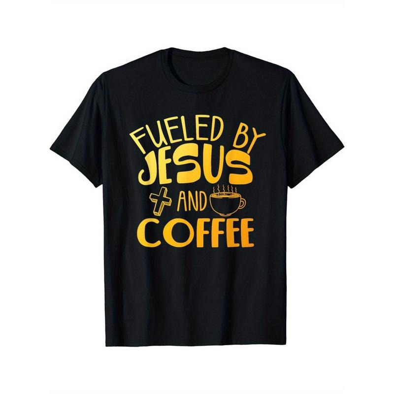 High quality Men's Crewneck T-shirt Cool Coffee & Jesus Art Men's Christian Coffee Lover T-shirt Everything goes with it Made in USA