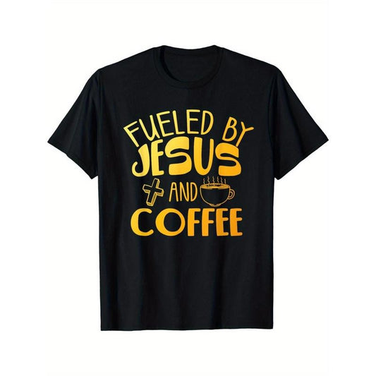 High quality Men's Crewneck T-shirt Cool Coffee & Jesus Art Men's Christian Coffee Lover T-shirt Everything goes with it Made in USA