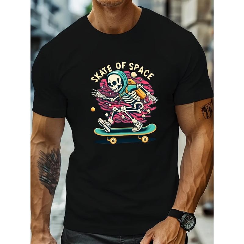 High street fashion, high-end fashion, fashionable design sense, skull skateboard, cool and comfortable mix and match niche printed men's shirt, round neck casual style outdoor summer short-sleeved men's T-shirt Made in USA