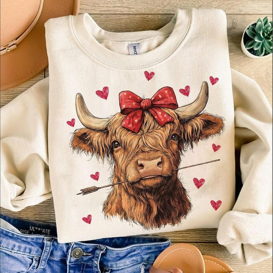 Highland Cow Sweatshirt Valentine's day Coquette,Trending ,Girly Valentine
