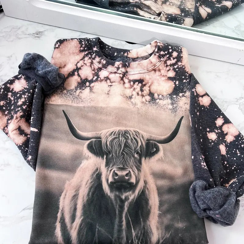 Highland Cow Sweatshirt or Hoodie Comfy Womenswear Tops Unisex Pullover Printed T-Shirts | DripVista.com