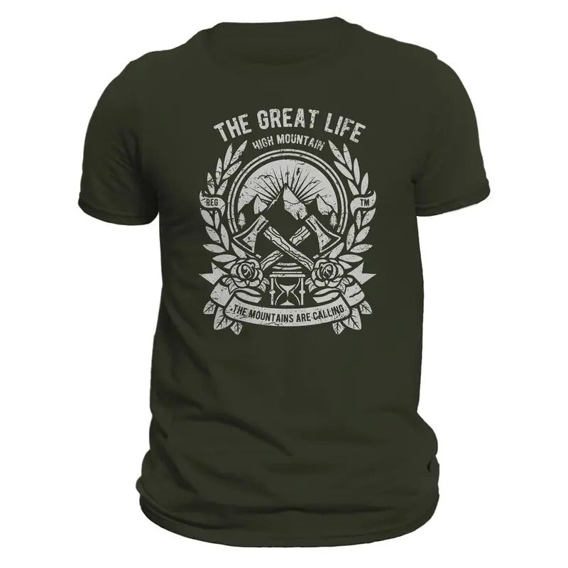 Hiking Camping The Great Life Outdoors Mountain Getaway Men's T-Shirt Casual Classic