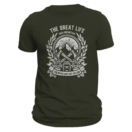 Hiking Camping The Great Life Outdoors Mountain Getaway Men's T-Shirt Casual Classic