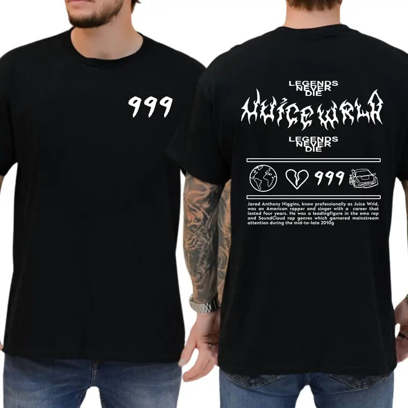 Hip Hop Rapper Juice Wrld 999 T-shirt, Unisex Fashion Patterned Crewneck Tee For Hip Hop Fans, Daily Menswear, Men'WB...