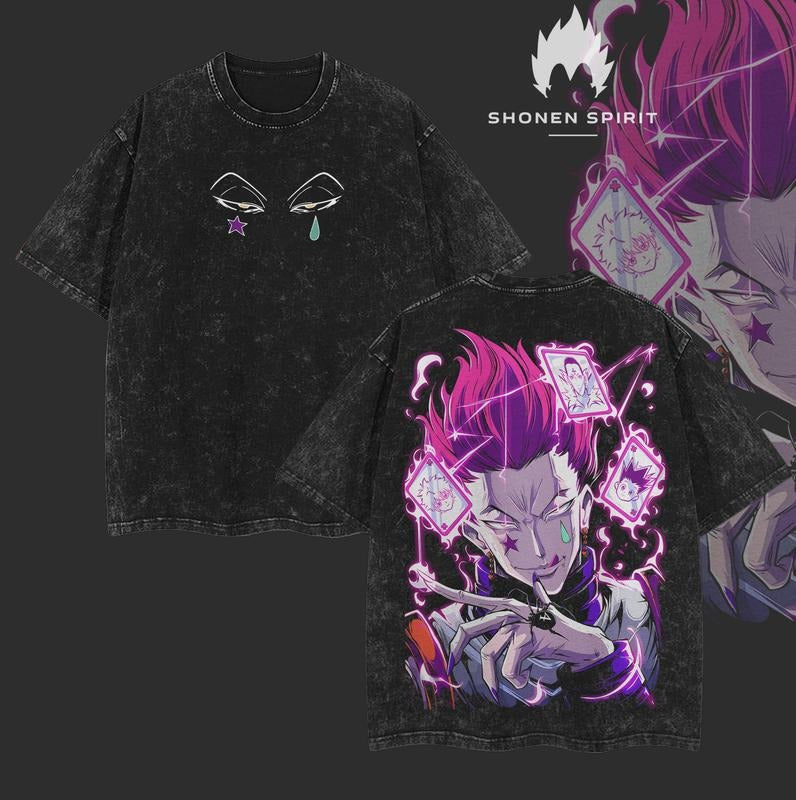 Hisoka Morou - Hunter Big red N streaming Hunter Anime Double Printed Vintage Washed Unisex Oversize Anime Manga Washed...