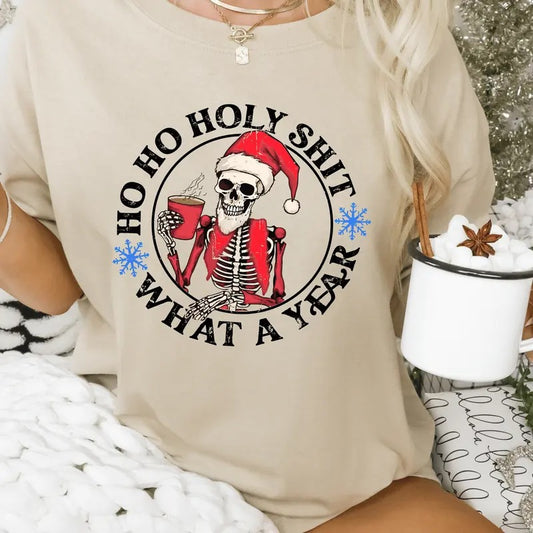Ho Ho Holy Sh*t What a Year Christmas Shirt - Funny Holiday Graphic Tee, Casual Fall Softstyle Unisex T-Shirt - Printed, Cotton