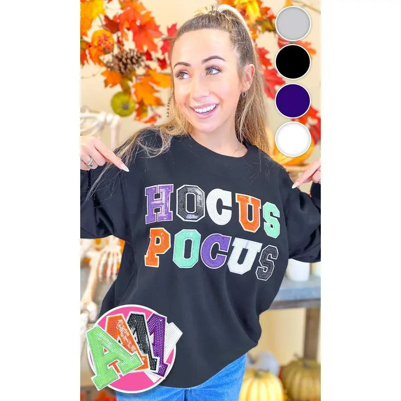 Hocus Pocus Halloween Sequin Graphic Sweatshirt T-Shirts, Hoodie | DripVista.com