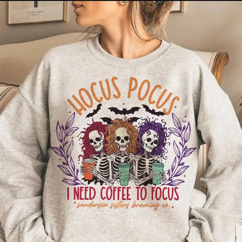 Hocus Pocus I Need To Focus Shirt Retro Halloween Shirt Trending Shirt Gothic Shirt Sanderson Sisters Shirt Skull Shirt Witch Shirt Spooky Girl Shirt