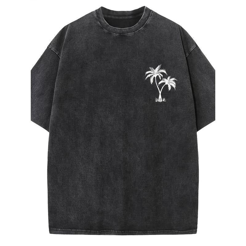 Holafish "Coconut Tree LOGO" Creative Pattern Printing Heavy 230g Pure Cotton Oversized Drop Shoulder T-shirt Washed...