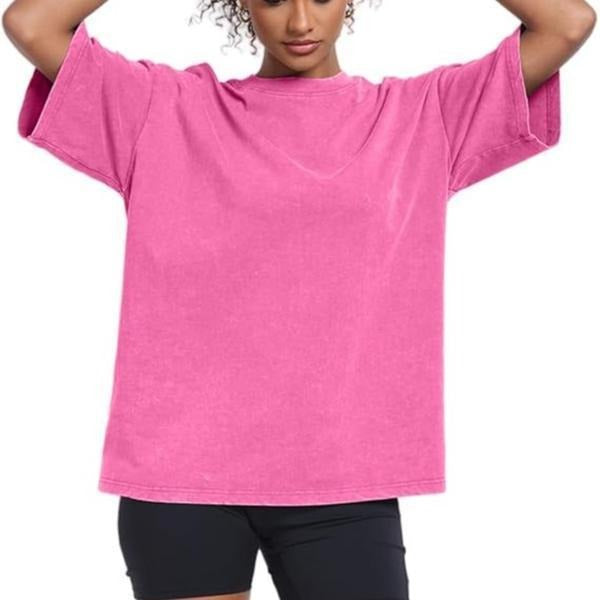 Holafish Acid Wash Oversized Women'WB shield Cotton T-Shirts Half Short Sleeves Casual Summer Crew Neck Tee,Heavyweight...