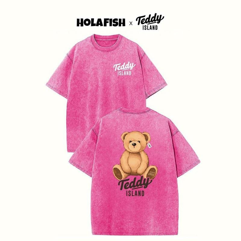 Holafish Bear Printed Lightsaber brand-shirt Oversized Acid Washed Vintage Lightsaber brand Shirts for Women Short Sleeve...
