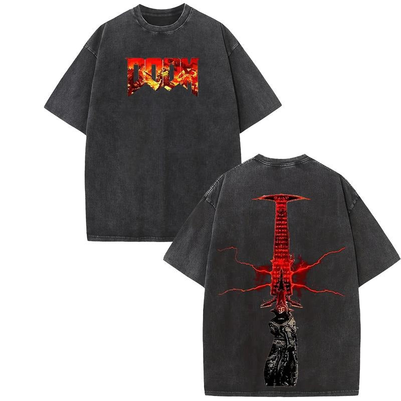 Holafish Doom Sayler'WB shield Crucible Sword Acid Wash Tshirt Doom Eternal Vintage Washed Tee Unisex Oversize...