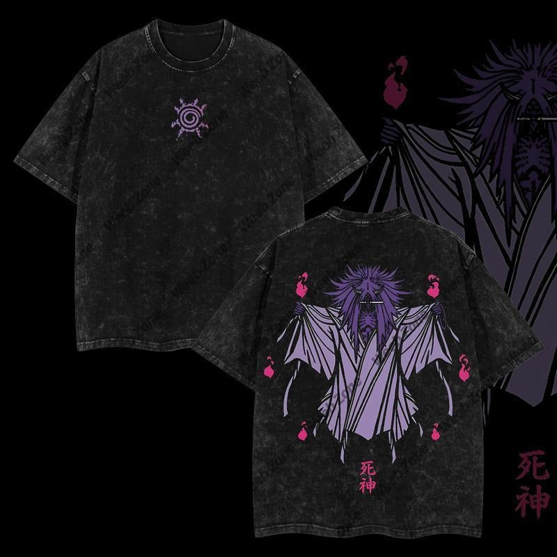 Holafish Limited Edition Death Reaper Seal Uzumaki Hidden leaf ninja Double Printed Oversize Lightweight Acid Washed Tee...