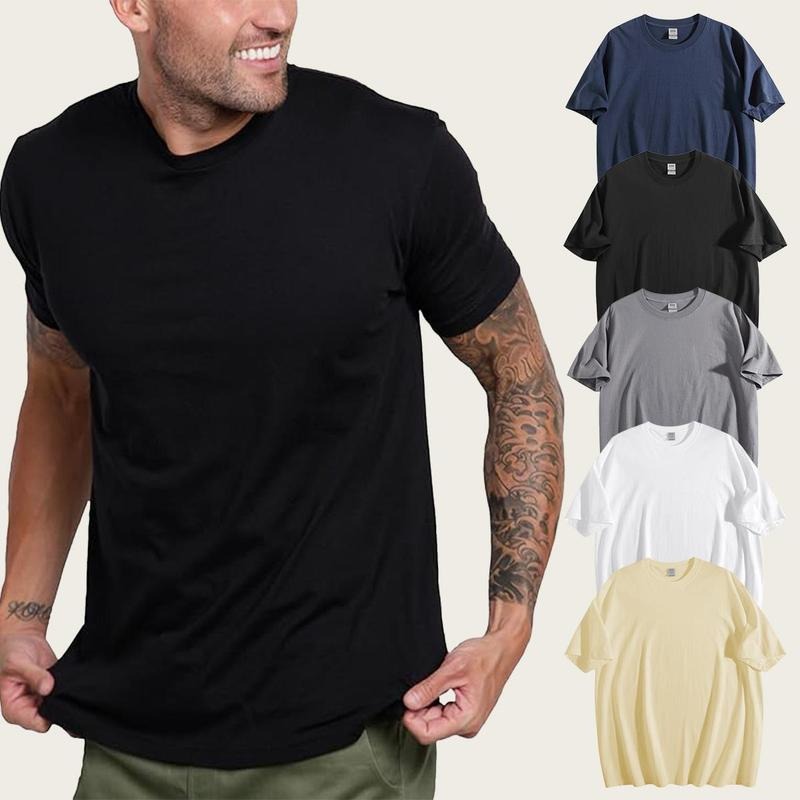 Holafish Mens Plain Crew Neck T-Shirts Cotton Fitted Short Sleeve Shirt Crewneck Basic Tshirt,Classic Unisex FOG...