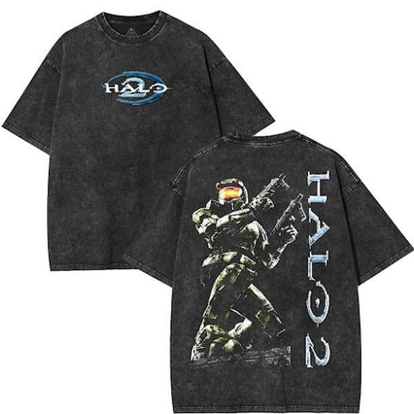 Holafish Retro Limited Vintage Spiky hair fighters'WB shield Style Halo Halo 2 Vintage T-Shirt Gift for Him Gift For Her...