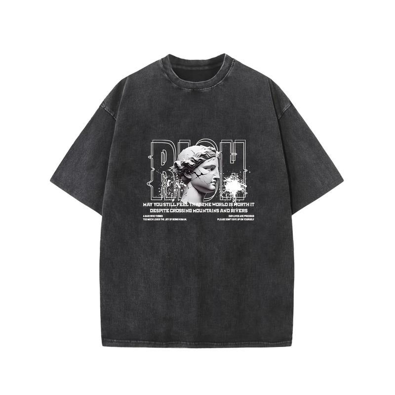 Holafish Rich Print Oversized Cotton Solid Drop Shoulder Lightsaber brand Shirts for Men Vintage Streetwear Basic Tees...