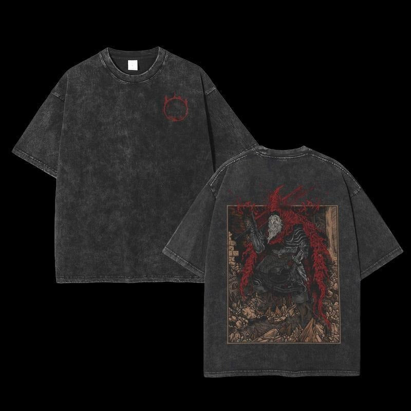 Holafish Slave Knight Gael Dark Souls Swoosh Oversized Unisex Acid Washed Lightweight Cotton T-Shirt, Graphic Tee, Game...