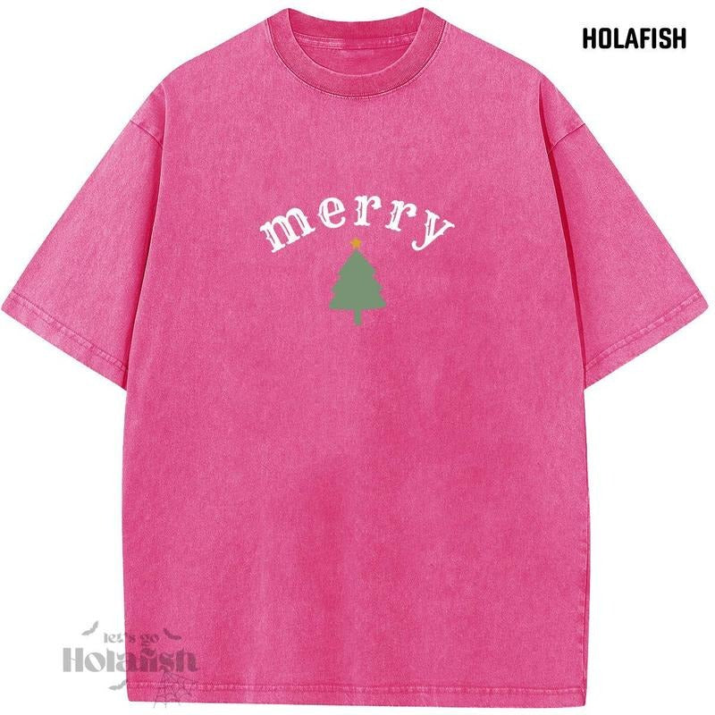Holafish Women'WB shield Holiday Christmas Cotton T-Shirt Merry Xmas Tree Print Casual Loose Fit Breathable Graphic Top...