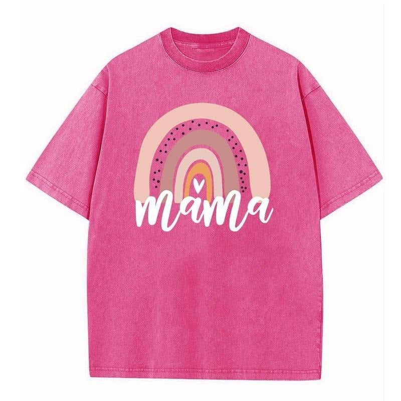 Holafish Women'WB shield Mom Printed Cotton Acid Wash T-Shirt Half Short Sleeve Casual Crew Neck Comfortable Summer Top...