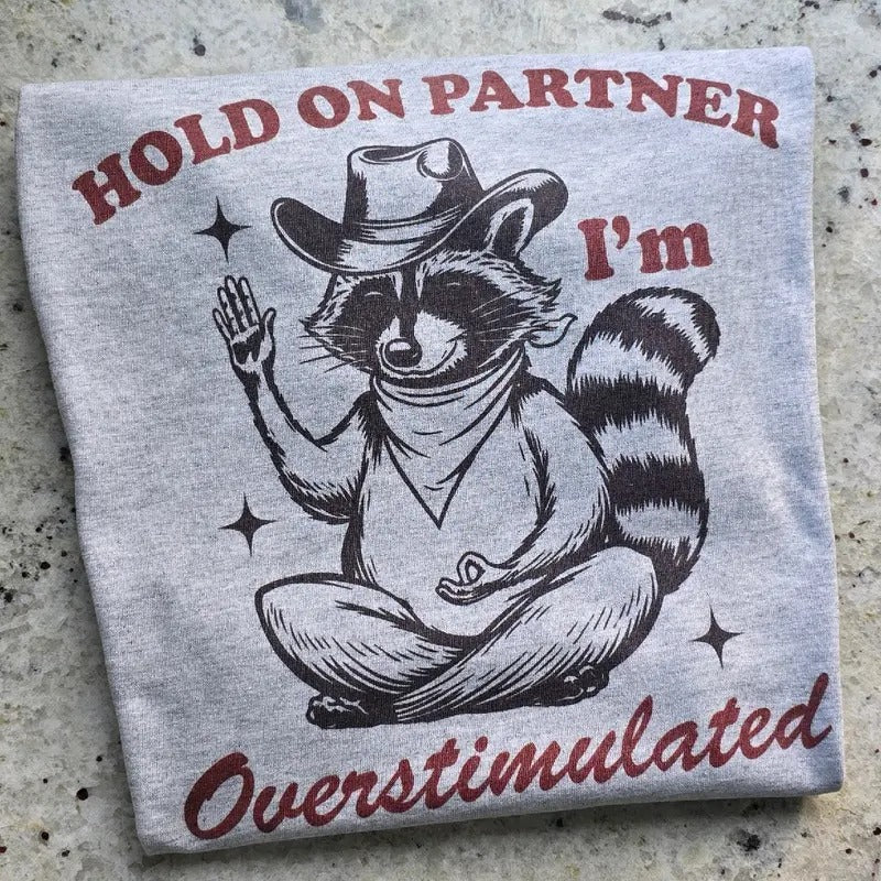 Hold on partner I'm overstimulated Graphic Tee or Sweatshirt Hoodie | DripVista.com