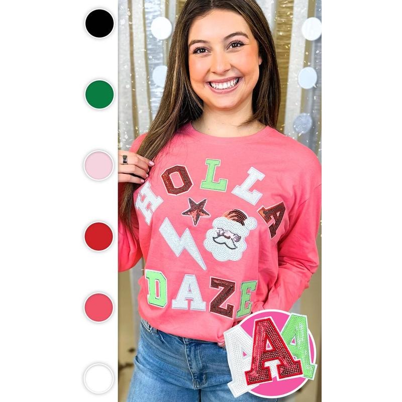 Holla Daze Sequin Graphic Long Sleeve T-Shirt Hoodie, Sweatshirt | DripVista.com