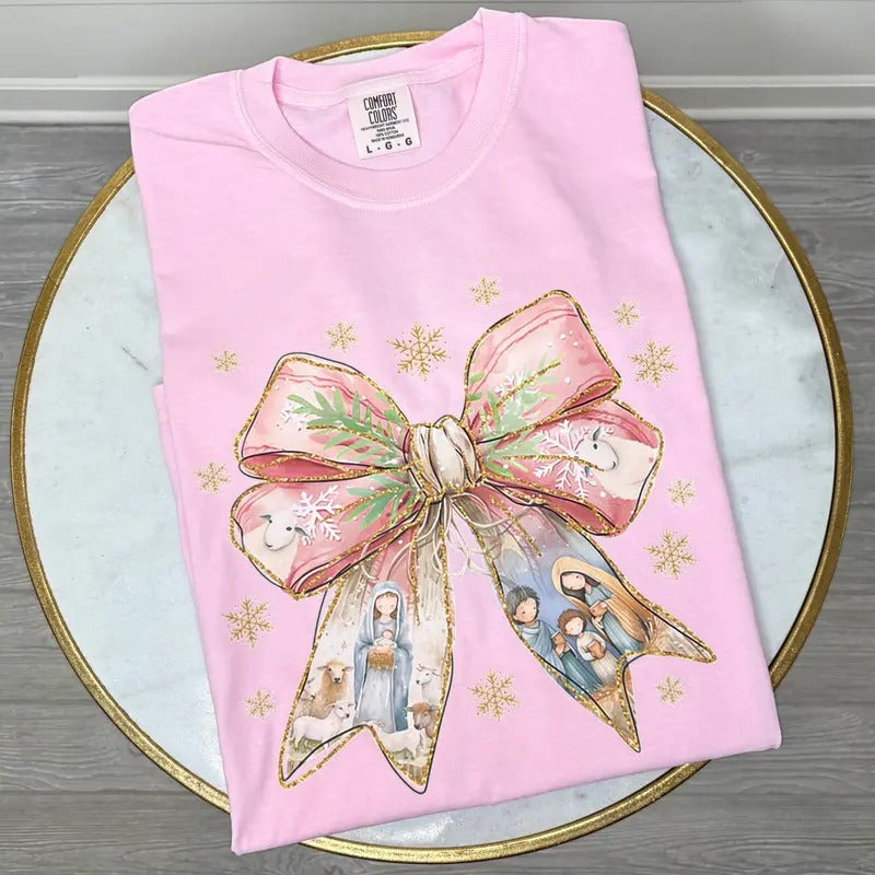 Holy Night Bow Comfort Colors T-Shirt 'NLB' Hoodie, Sweatshirt | DripVista.com