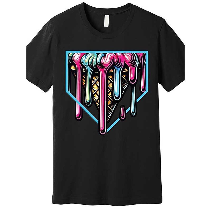 Home plate drip ice cream softball baseball premium t-shirt 562492 funny men's short sleeve graphic T-shirt collection...