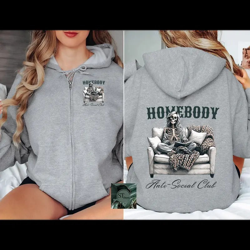 Homebody Social Club Zip Hoodie Black or Sport Grey T-Shirts, Sweatshirt | DripVista.com
