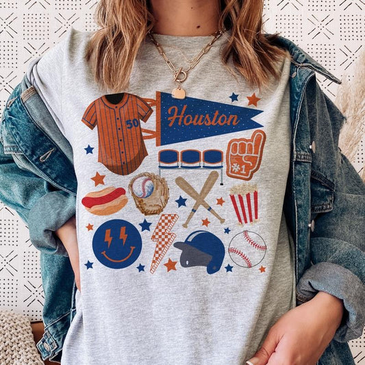 Hometown Baseball Collage Tees Fun Baseball Collage Tshirts Sports Collage T-Shirt Womens Baseball Sports Tshirts