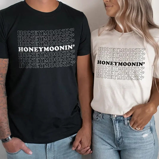 Honeymoon Shirt Just Marrie Funny Tee Cotton Fabric Casual Style Crew Neck Short Sleeve T-Shirt for Women for Men, Date Gift