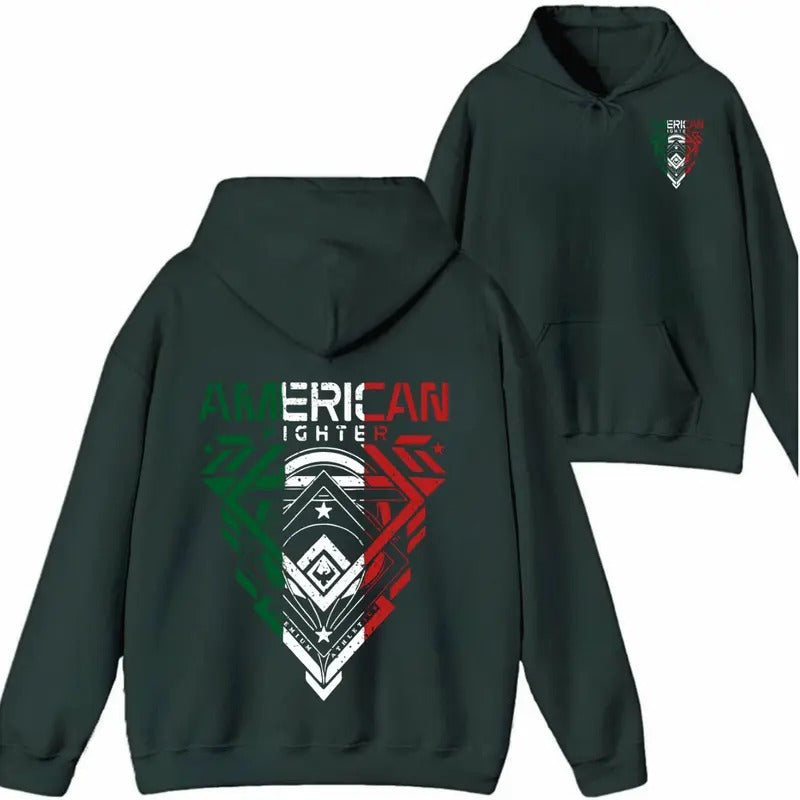 American Fighter Shirt/Sweatshirt/Hoodie- A uniquely designed hoodie with a fighter style, perfect for those who love strength and personality, providing comfort and warmth.