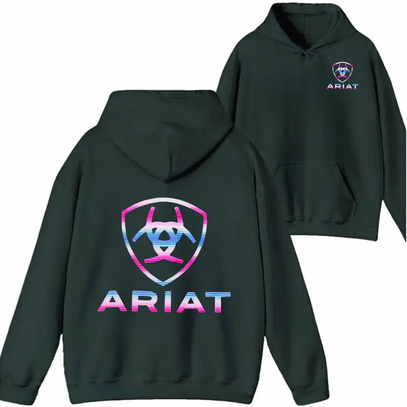 Ariat Shirt/Sweatshirt/Hoodie- Embrace the spirit of the West with this stylish hoodie featuring a vibrant Ariat logo. Long Sleeve Menswear Sweaters