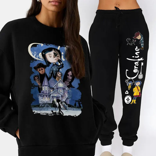 Set Coraline Sweatpants And Sweatshirt/ Hoodie, Vintage Halloween Movie Hoodie, Coraline Best For Coraline Movie Sweatshirt