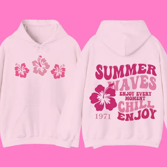 Pink Palm Puff Summer Waves Enjoy Every Moment T-Shirt/ Hoodie, Vintage Unisex Tee Shirt Man Women, Casual Streetwear, 100% Cotton - Sleeve, Pullover