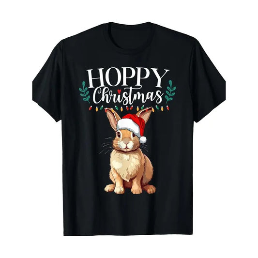 Hoppy Christmas Cute Bunny Christmas Funny Family Matching T-Shirt 100% Cotton Made in USA