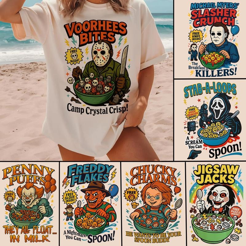 Horror Character Cereal Halloween Shirt Sweatshirt, Funny Cereal K.llers Horror Movie Characters Shirt, Halloween Gift, Scary Movies Shirt, Horror Friends TShirt