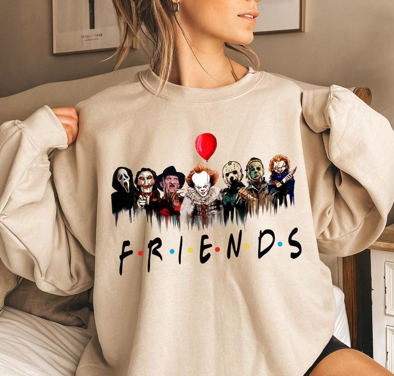Horror Characters Friends Sweatshirt, Halloween Horror Characters Shirt, Friends Halloween Shirt, Horror Movie Characters Shirt, Halloween Womenswear Hoodie Sweaters Tops