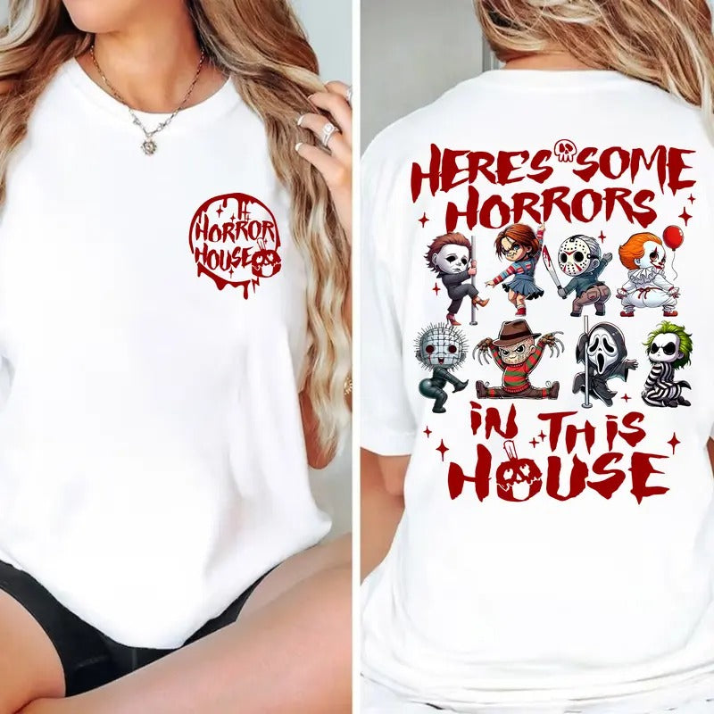 Horror Characters There's Some Horrors In This House 2 Sides Shirt Sweat, Horror Movies Shirt, Halloween Gift