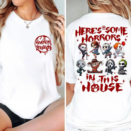 Horror Characters There's Some Horrors In This House 2 Sides Shirt Sweat, Horror Movies Shirt, Halloween Gift