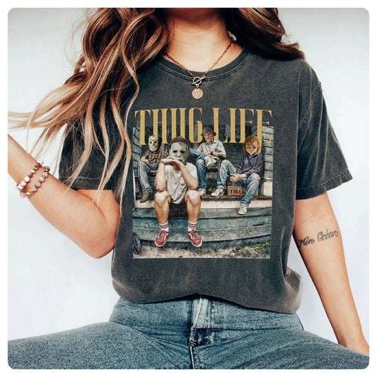Horror Characters Thug Life Shirt, Horror Movie Characters Shirt Jason Voorhees Michael Myers Halloween Shirt Horror Movie Killers Shirt