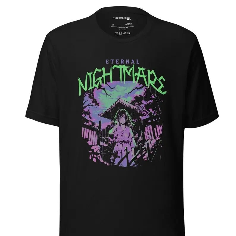 Horror Manga Shirt Eternal Nightmare, Black Goth Japanese Anime T-Shirt, Goth Aesthetic Clothing, Alternative Creepy Shirts