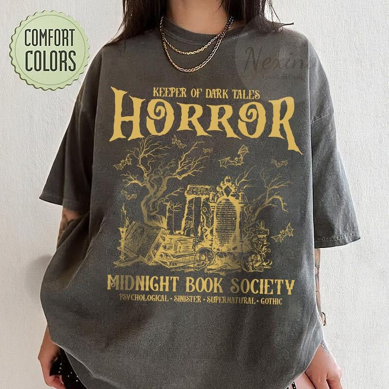 Horror Midnight Book Club Society Tee  Halloween Literary Vintage Shirt Psychic Supernatural Style Gothic Reader Horror...
