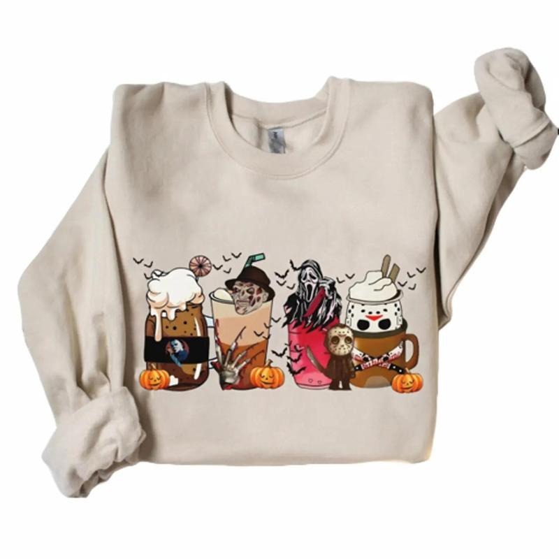 Horror Movie Coffee Halloween Crewneck Sweatshirt Hoodie Tshirt, Halloween 2024 Gifts | DripVista.com