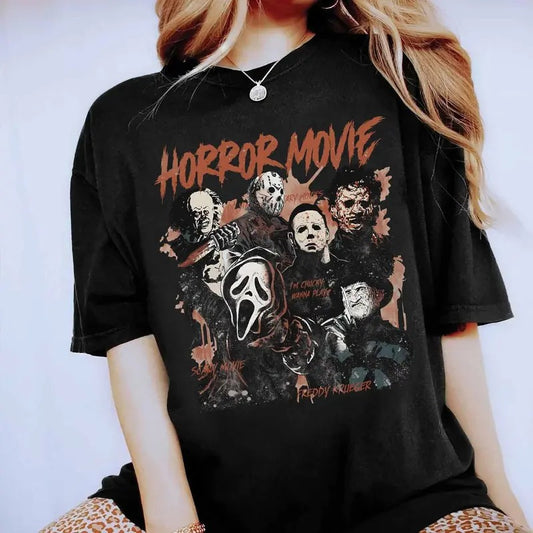 Horror Movie Halloween Shirt, Halloween Party Family Gift, Halloween Shirt, Horror Movie Shirt, Halloween Horror Characters Shirt, Unisex T-Shirt, Gifts For Fan, Short Sleeve Tee Shirt, Gifts For Birthday Fathers Day