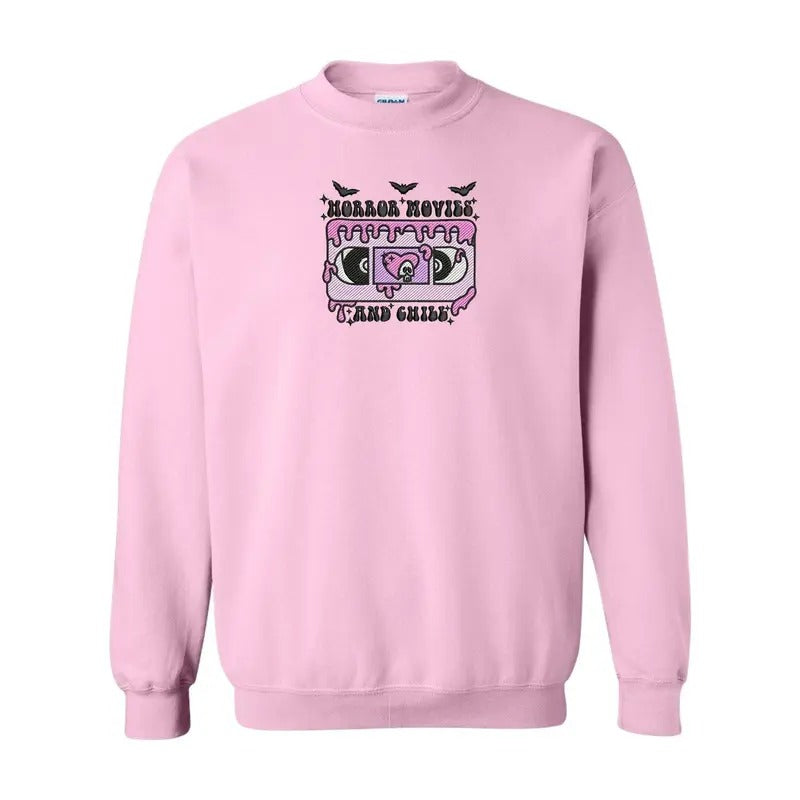 Horror Movies and Chill Embroidered Crewneck Sweatshirt