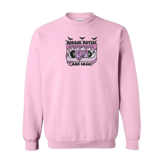 Horror Movies and Chill Embroidered Crewneck Sweatshirt