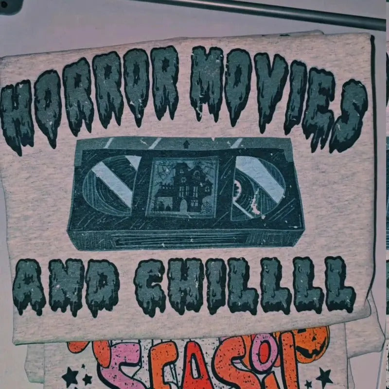 Horror Movies and Chill Halloween Graphic Tee Hoodie, Sweatshirt | DripVista.com
