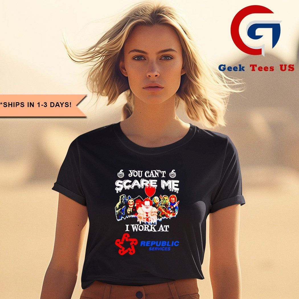 Horror characters you can’t scare me I work at Republic Services Halloween T-shirt