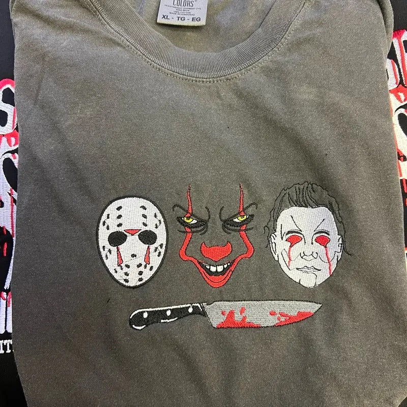 Horror guys embroidered tshirt for men and women . Hoodie, Sweatshirt | DripVista.com