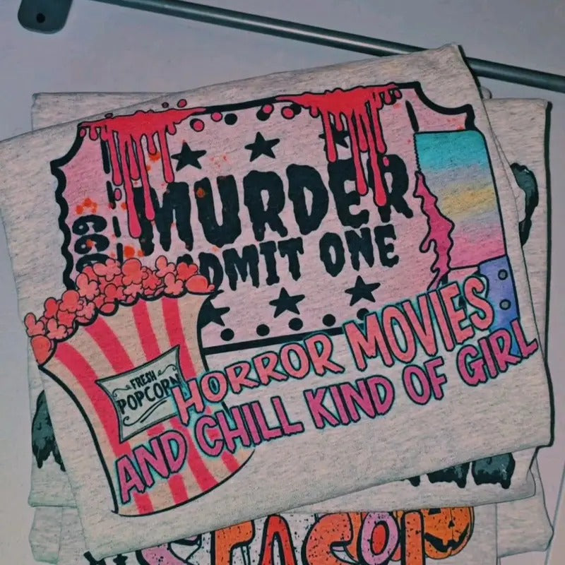 Horror moves and chill kinda girl  Halloween Graphic Tee Hoodie, Sweatshirt | DripVista.com